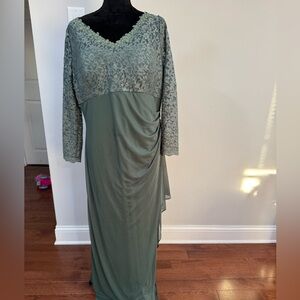 Elegant Lace & Draped Maxi Dress in Sage Green